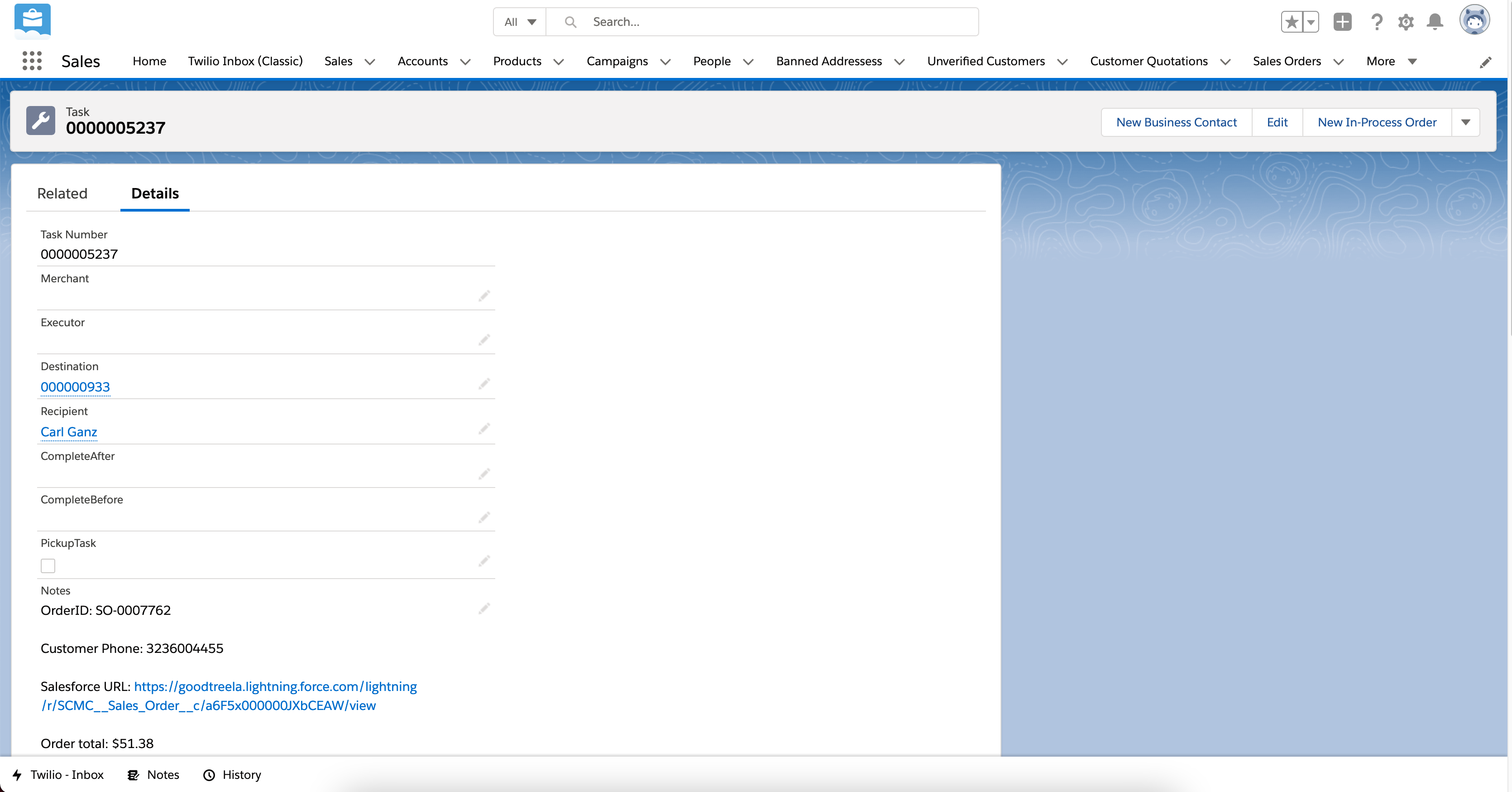 Onfleet Task in Salesforce
